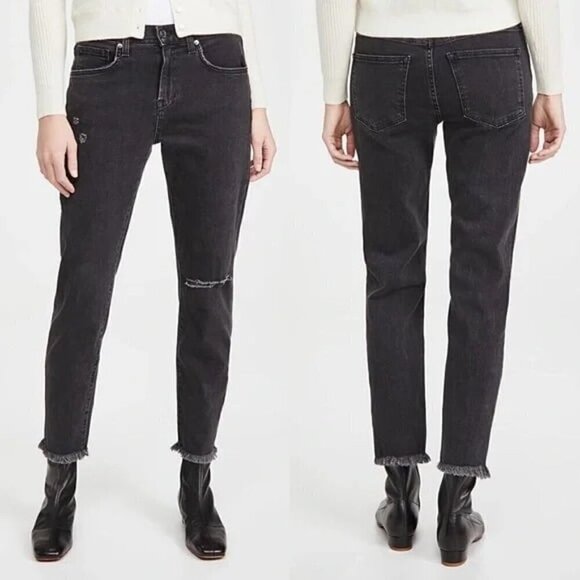 Veronica Beard Benzi Midrise distressed fringe ankle skinny stretch jeans - Picture 1 of 12